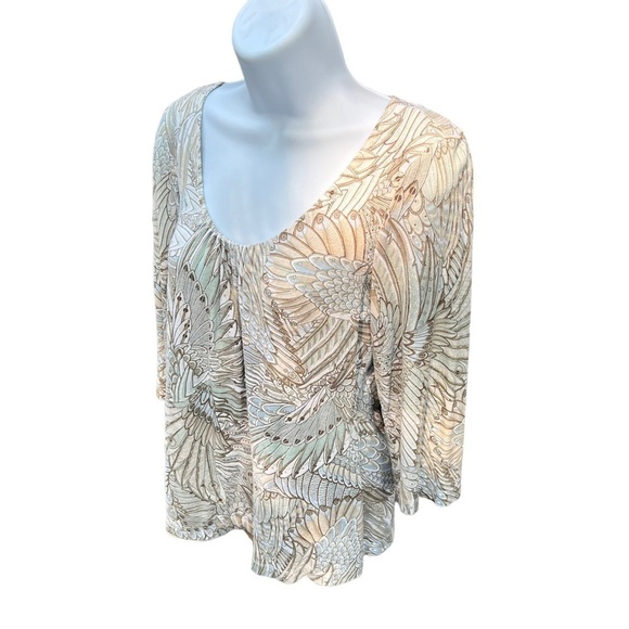 Chico's | Tops | Chicos Feather Print 3/4 Long Sleeve V Neck Top Small - Picture 5 of 7